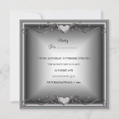 25e verjaardagsfeest Zwart Zilver Bloemhartjes Kaart (Achterkant)