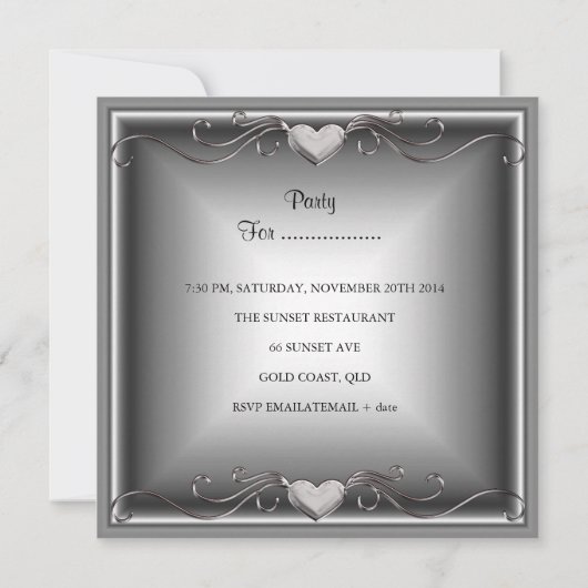 25e verjaardagsfeest Zwart Zilveren Bloemhartjes Kaart (Achterkant)