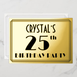 25e verjaardagsfeestje — Art Deco-look “25” + naam Folie Uitnodiging