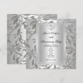 25e verjaardagsfeestje damast zilver grijs 2 kaart (Voorkant / Achterkant)