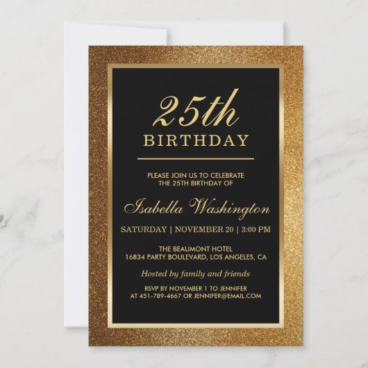 25e Verjaardagsfeestje | Trendy Glam Goud Glitters Kaart (Voorkant)