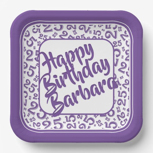 25e Verjaardagsfeestnummer Patroon Paarse Wit Papieren Bordje (Voorkant)