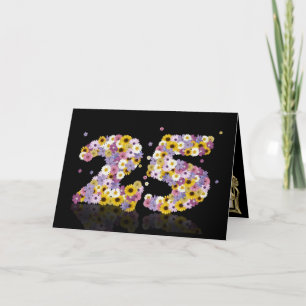 25e verjaardagskaart met bloemrijke letters kaart