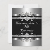 25e verjaardagsuitnodiging Elegant Zwart Zilver Kaart (Voorkant)