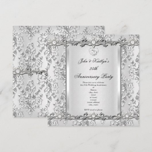 25e verlichting feest damast diamant wit kaart (Voorkant / Achterkant)