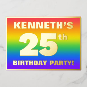 25e verpartij: Leuke, Kleurrijke Regenboog Patroon Folie Uitnodiging