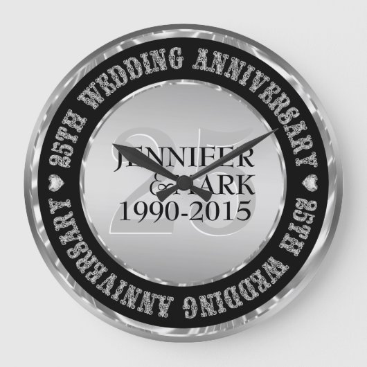 25e weddenschap Jubileum metallisch zilver en zwar Grote Klok (Voorkant)