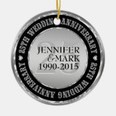 25e weddenschap Jubileum metallisch zilver en zwar Keramisch Ornament (Voorkant)