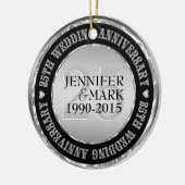 25e weddenschap Jubileum metallisch zilver en zwar Keramisch Ornament (Links)