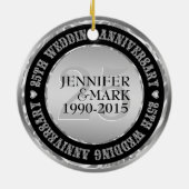 25e weddenschap Jubileum metallisch zilver en zwar Keramisch Ornament (Achterkant)