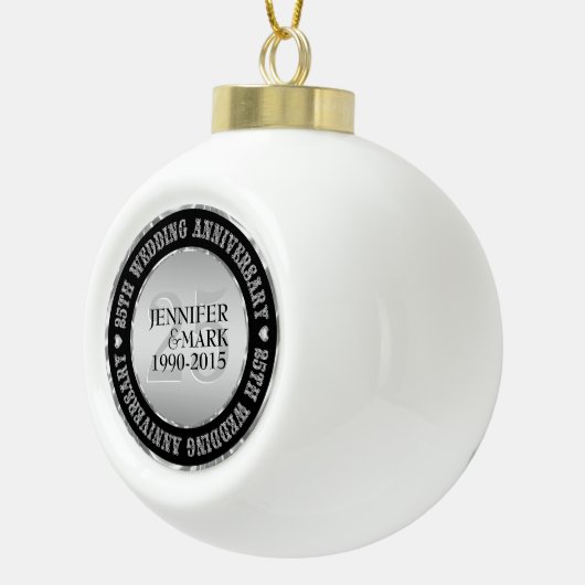 25e weddenschap Jubileum metallisch zilver en zwar Keramische Bal Ornament (Rechts)