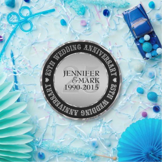 25e weddenschap Jubileum metallisch zilver en zwar Papieren Bordje (Feest)