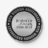 25e weddenschap Jubileum metallisch zilver en zwar Papieren Bordje (Voorkant)