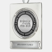 25e weddenschap Jubileum metallisch zilver en zwar Verzilverd Banner Ornament (Links)