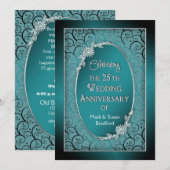 25E WEDDING JUBILEUM INVITATIONS - BLAUWGROEN/BLUE KAART (Voorkant / Achterkant)