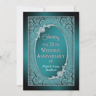 25E WEDDING JUBILEUM INVITATIONS - BLAUWGROEN/BLUE KAART