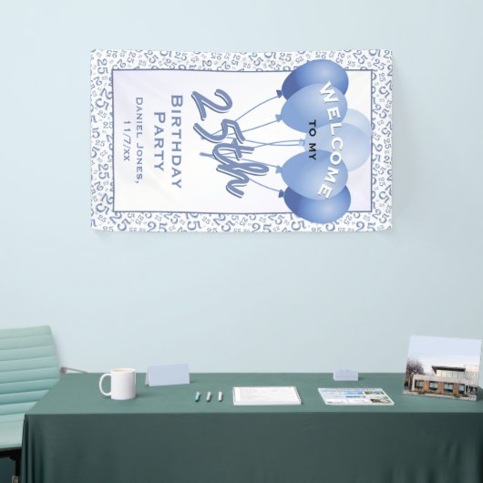 25e welkomstblauw/wit willekeurig nummerpatroon spandoek (Beurs)