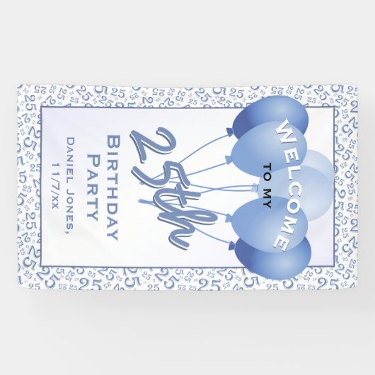 25e welkomstblauw/wit willekeurig nummerpatroon spandoek (Horizontaal)