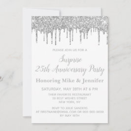 25e White and Silver Surprise Jubileum Party Kaart