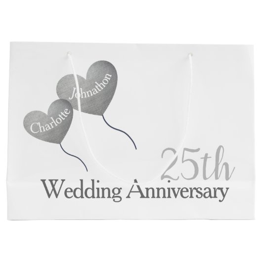 25e Wortende Jubileum zilveren hartballon Groot Cadeauzakje (Achterkant)