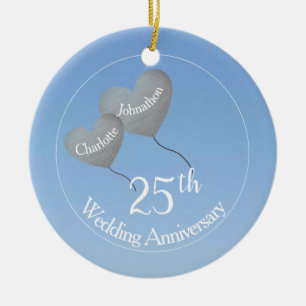 25e Wortende Jubileum zilveren hartballon Keramisch Ornament