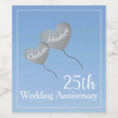 25e Wortende Jubileum zilveren hartballon Wijn Etiket (Enkel label)