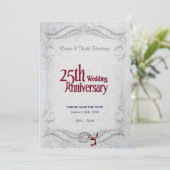 25e zilver en bourgogne Jubileum Save The Date (Staand voorkant)