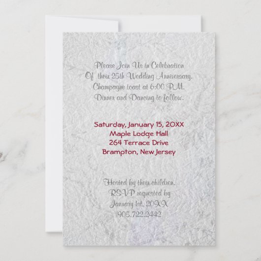 25e zilver en bourgogne Jubileum Save The Date (Achterkant)