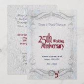 25e zilver en bourgogne Jubileum Save The Date (Voorkant / Achterkant)