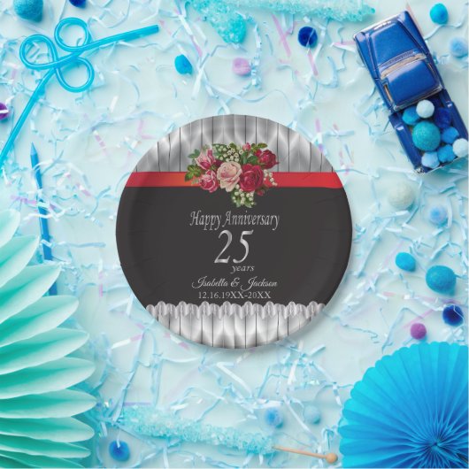 25e Zilver en Roos Wedding Jubileum Papieren Bordje (Feest)