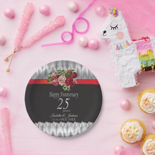 25e Zilver en Roos Wedding Jubileum Papieren Bordje (Feest)