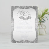 25e Zilver Glitter Jubileum Folie Uitnodiging (Staand Voorkant)