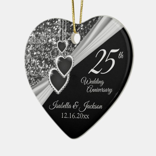 25e Zilver Glitter Jubileum Keramisch Ornament (Links)
