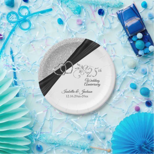 25e Zilver Glitter Jubileum Papieren Bordje (Feest)