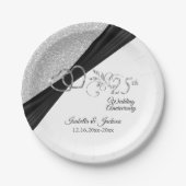 25e Zilver Glitter Jubileum Papieren Bordje (Voorkant)