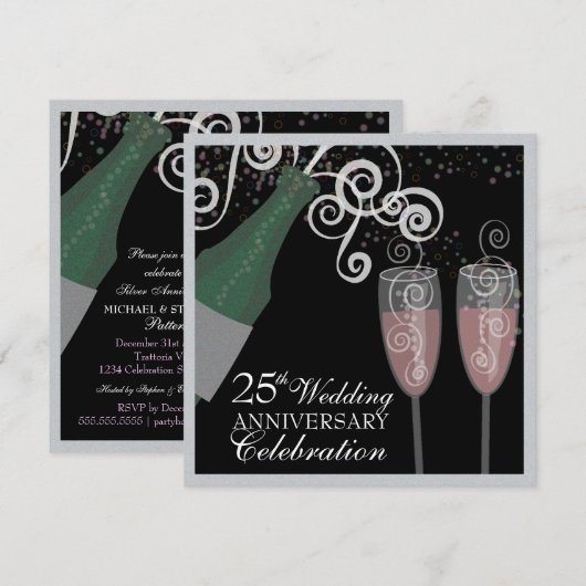 25e Zilver Jubileum Bubble Champagne Party Kaart (Voorkant / Achterkant)
