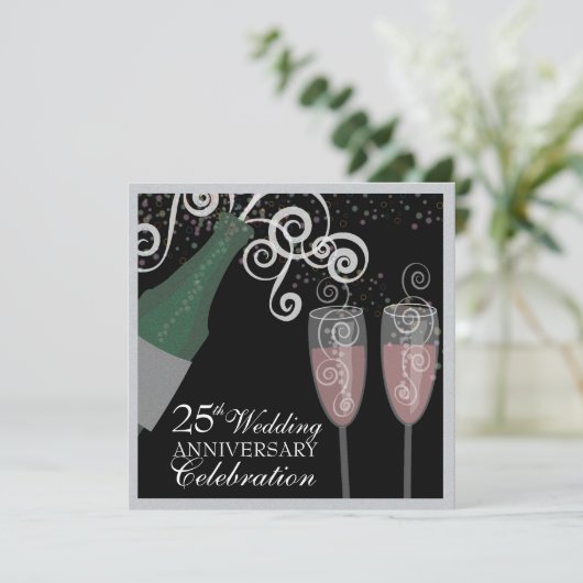 25e Zilver Jubileum Bubble Champagne Party Kaart (Staand voorkant)