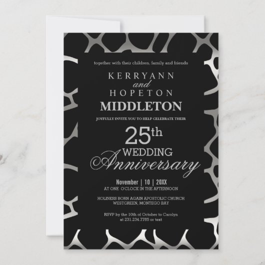 25e Zilver Jubileum - Giraffe Pattern Invitati Kaart (Achterkant)