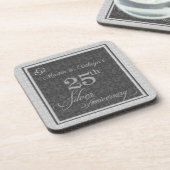 25e Zilver Jubileum met naam Damask Drankjes Onderzetter (Linkerzijde)