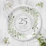 25e Zilver Jubileum Waterverf Griekenland Papieren Bordje<br><div class="desc">Met zijn delicate zachte waterverf greenery kan dit botanische 25e trouwdag bord gepersonaliseerd worden met je speciale verjaardagsinformatie in elegante zilvertekst. Ontworpen door: Thisnotme©</div>