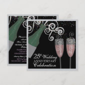 25e Zilveren Bruiloft Bubbly Champagne Feest Kaart (Voorkant / Achterkant)