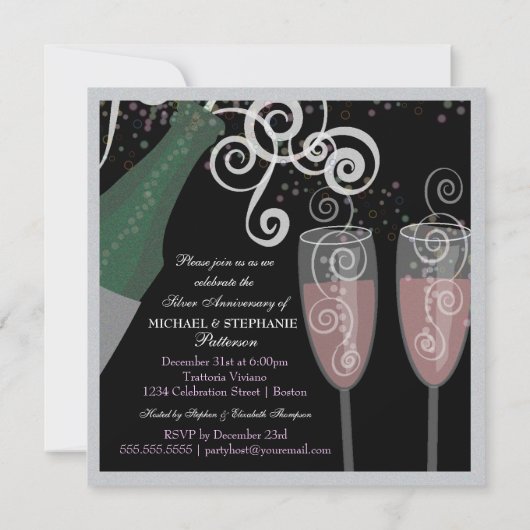 25e Zilveren Bruiloft Bubbly Champagne Feest Kaart (Achterkant)