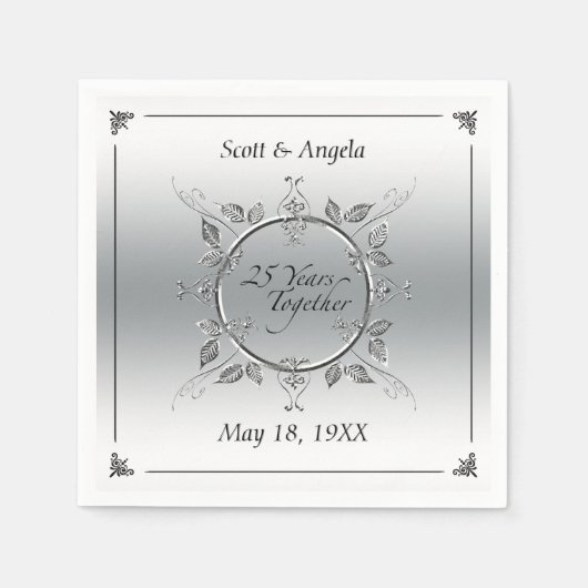 25e zilveren bruiloft Jubileum | 25 jaar Elegant Servet (Voorkant)