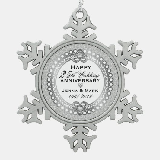 25e zilveren bruiloft Jubileum 4 Tin Sneeuwvlok Ornament (Voorkant)