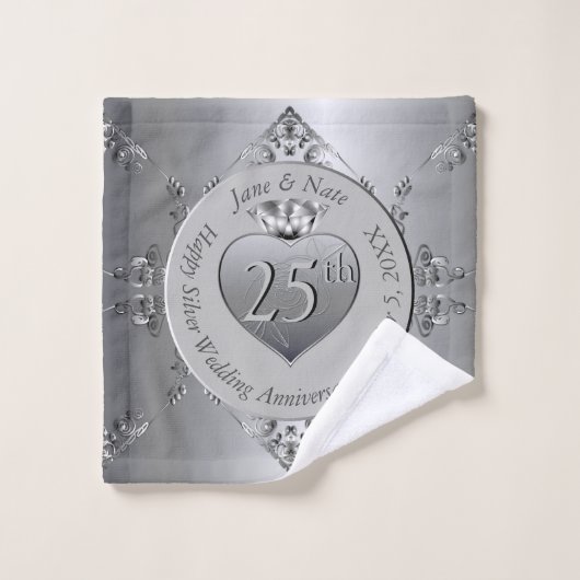 25e zilveren bruiloft Jubileum Bad Handdoek (Wasdoekje)