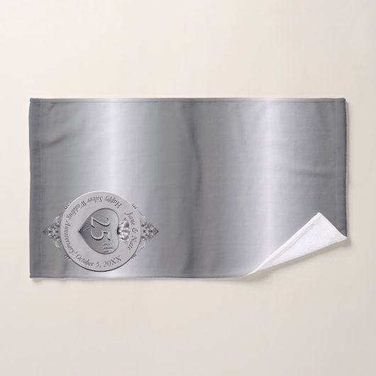 25e zilveren bruiloft Jubileum Bad Handdoek (Handdoek)
