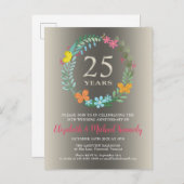 25e Zilveren Bruiloft Jubileum Bloemenuitnodiging Uitnodiging Briefkaart (Voorkant / Achterkant)