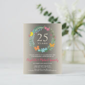 25e Zilveren Bruiloft Jubileum Bloemenuitnodiging Uitnodiging Briefkaart (Staand voorkant)