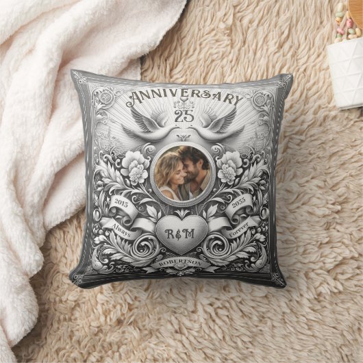 25e zilveren bruiloft Jubileum duiven Kussen (Deken)