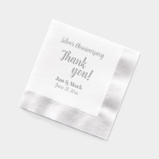 25e zilveren bruiloft Jubileum gestileerd dank u Folie Servetten (Links)
